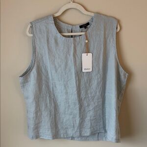Quince Women's Soft Blue Linen Sleeveless Blouse